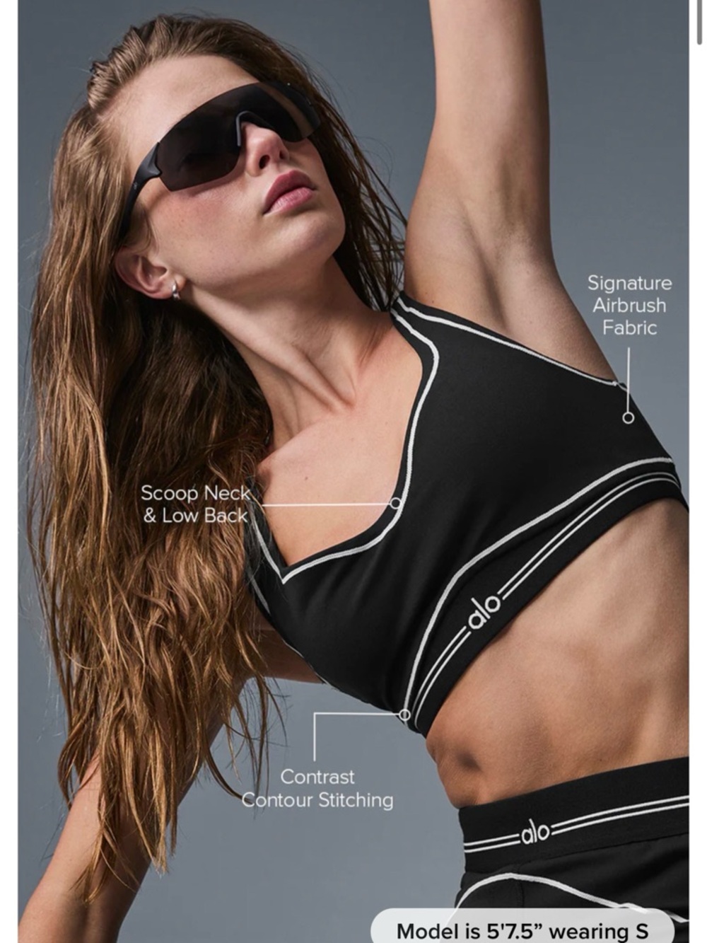 ALO Yoga Black Sports Bra with White Contrast Trim